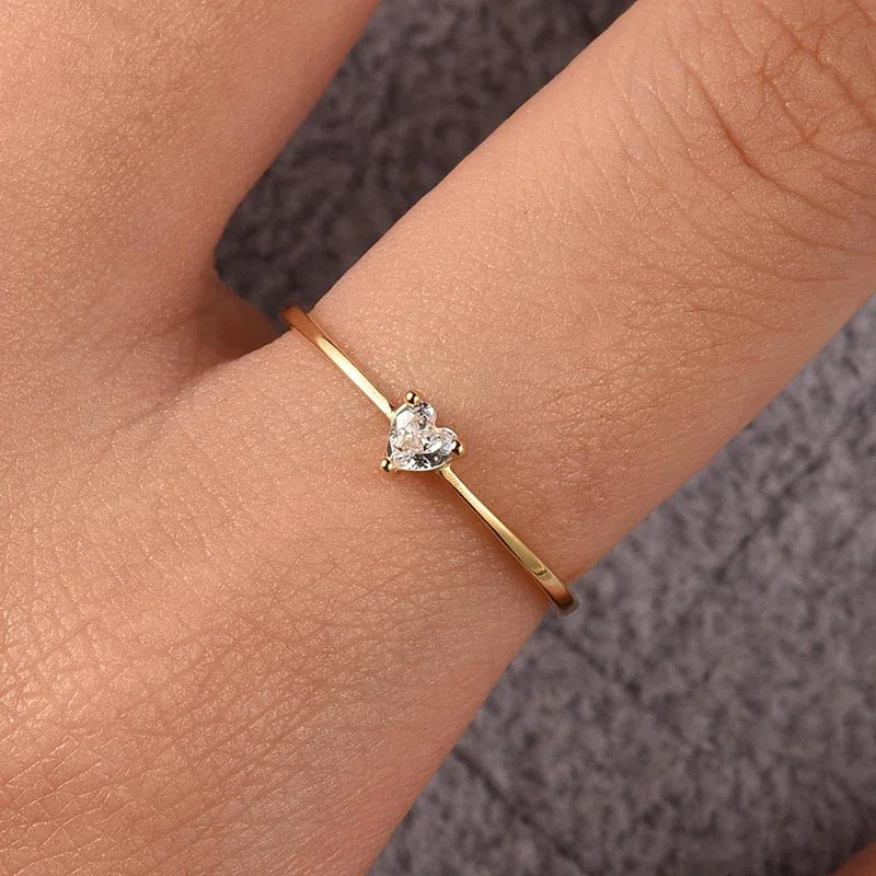 Anel Solitário Coração Banhado Ouro 18K