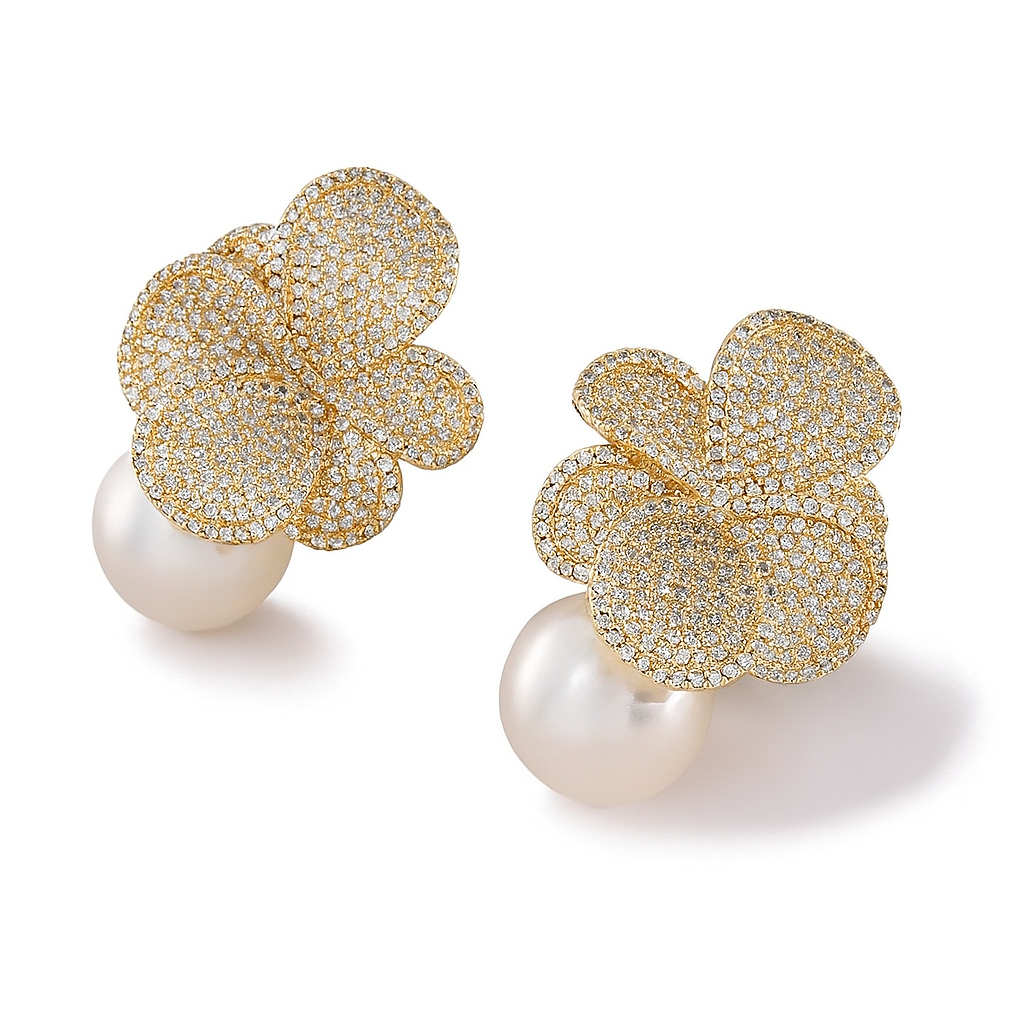Brinco Cravejado Fiore Pérolas