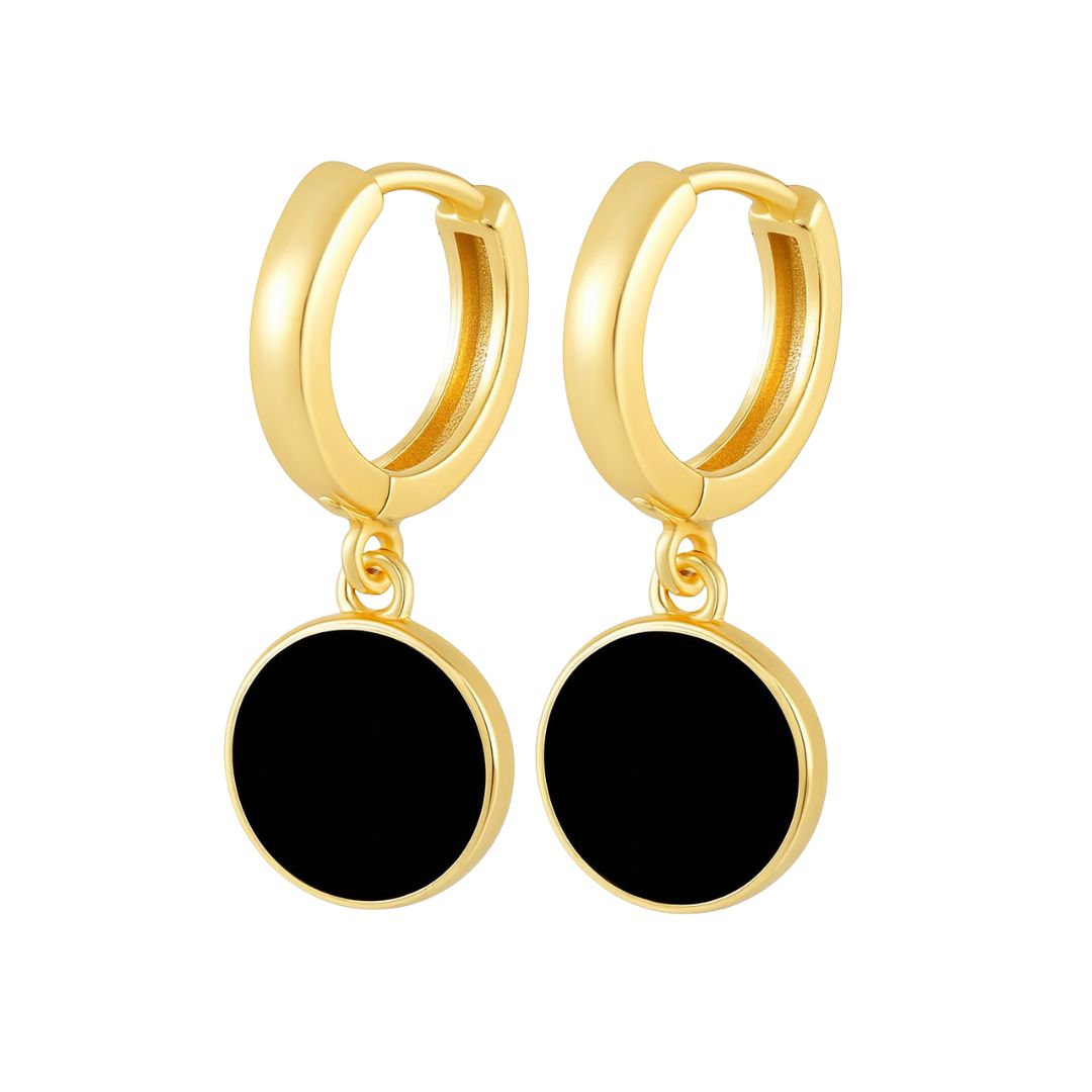 Brinco Pedra Preta Banhado em Ouro 18K