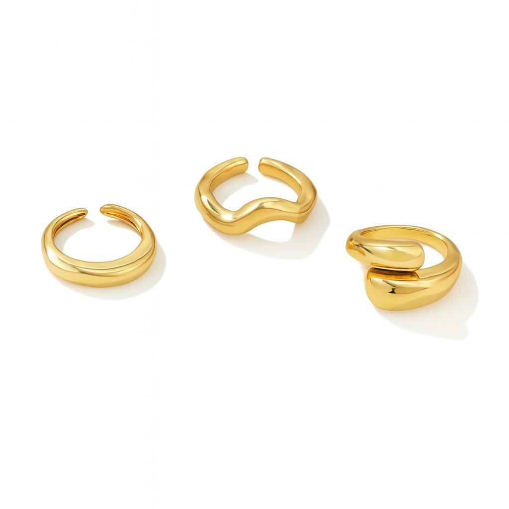 Trio de Anéis Banhado a Ouro 18k Dhalina